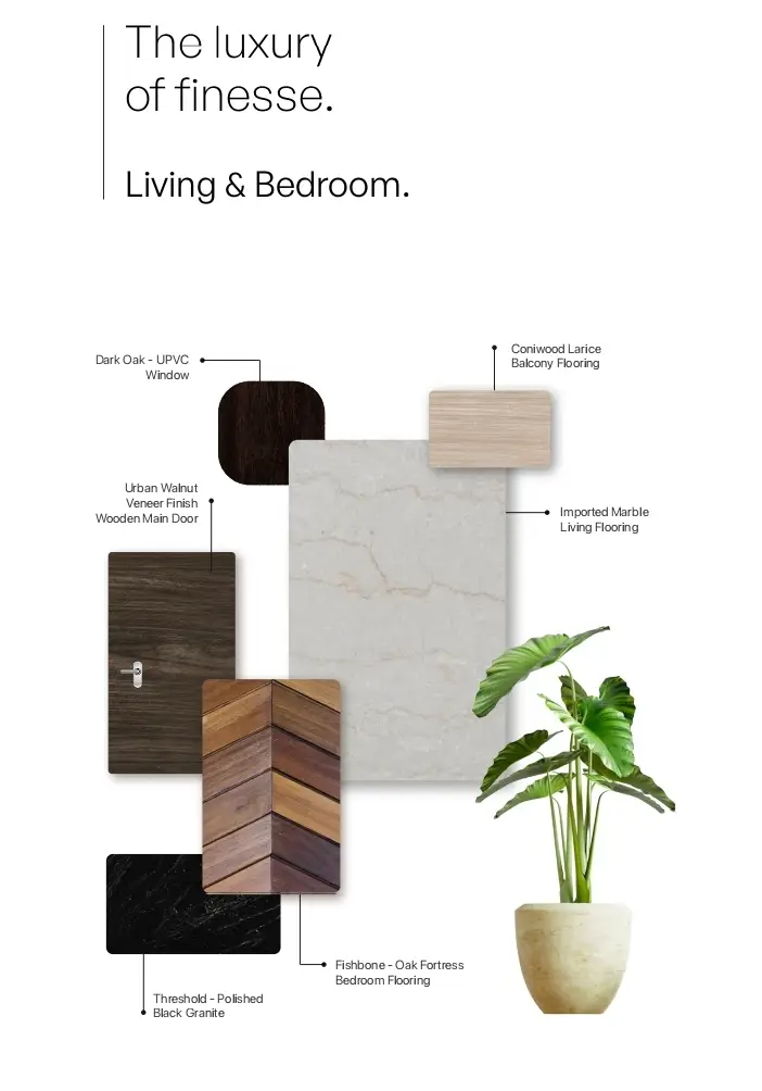 Assetz Zen and Sato Apartment living and bedroom specifications by Assetz Property Group located at Yelahanka, Bagalur Main Road, Sathanur, next to SH 104, Bangalore Karnataka
